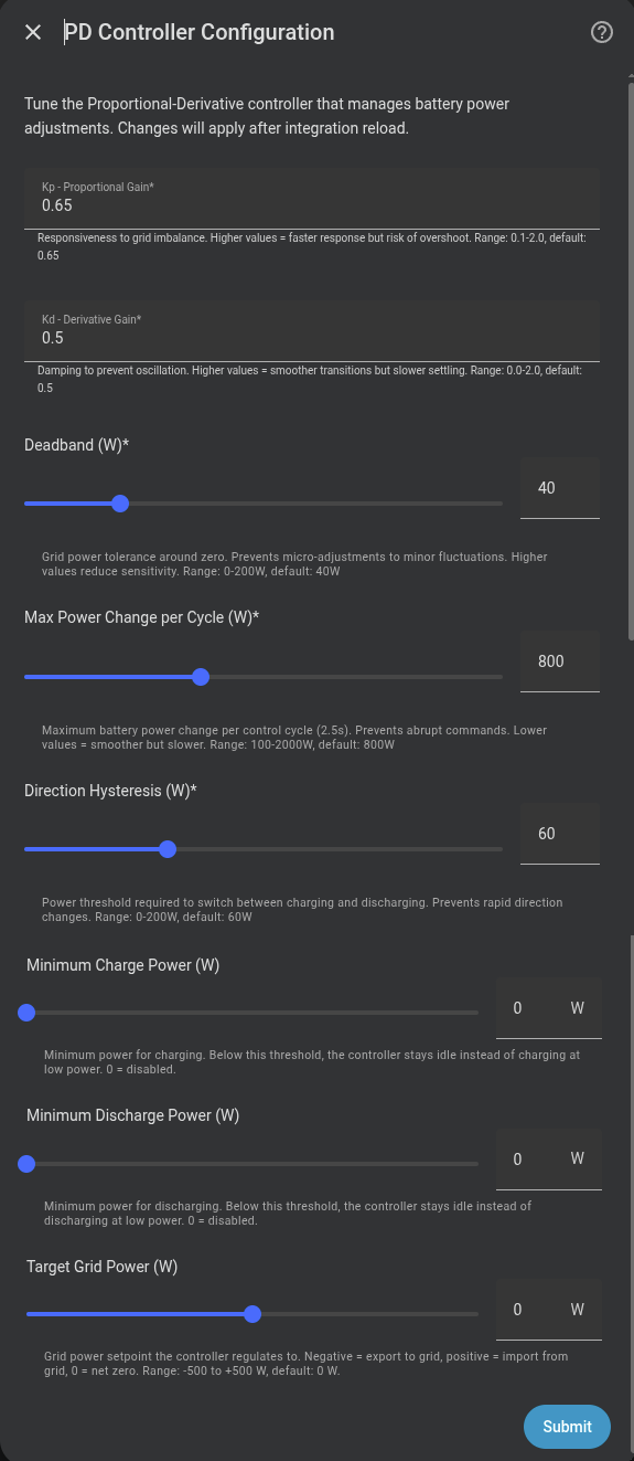 Advanced PD controller configuration