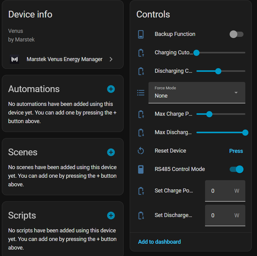 Sliders de SOC y potencia