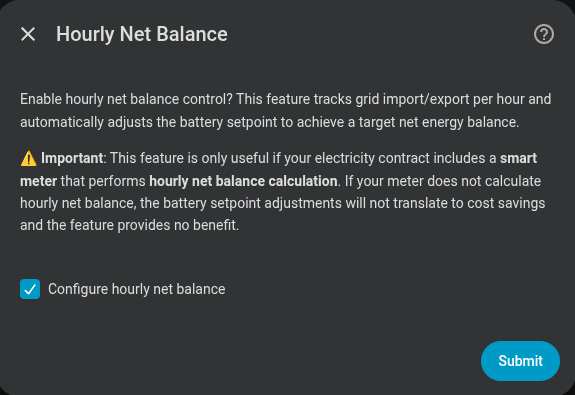 Hourly net balance warning