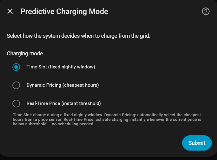 Selector de modo de carga predictiva