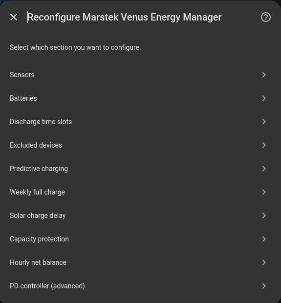 Reconfigure Marstek Venus Energy Manager