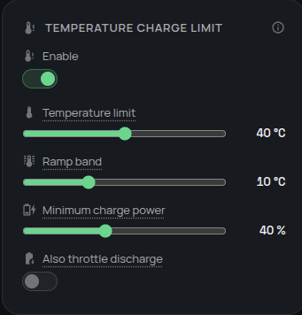 Temperature charge limit configuration