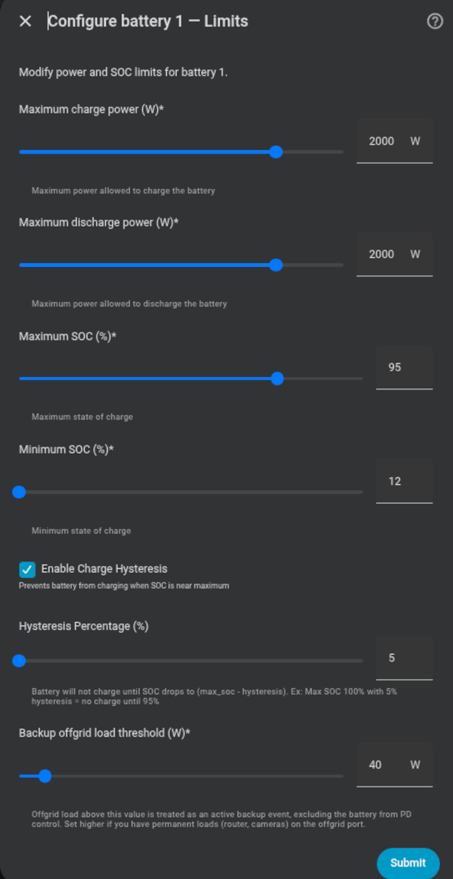 Battery configuration form