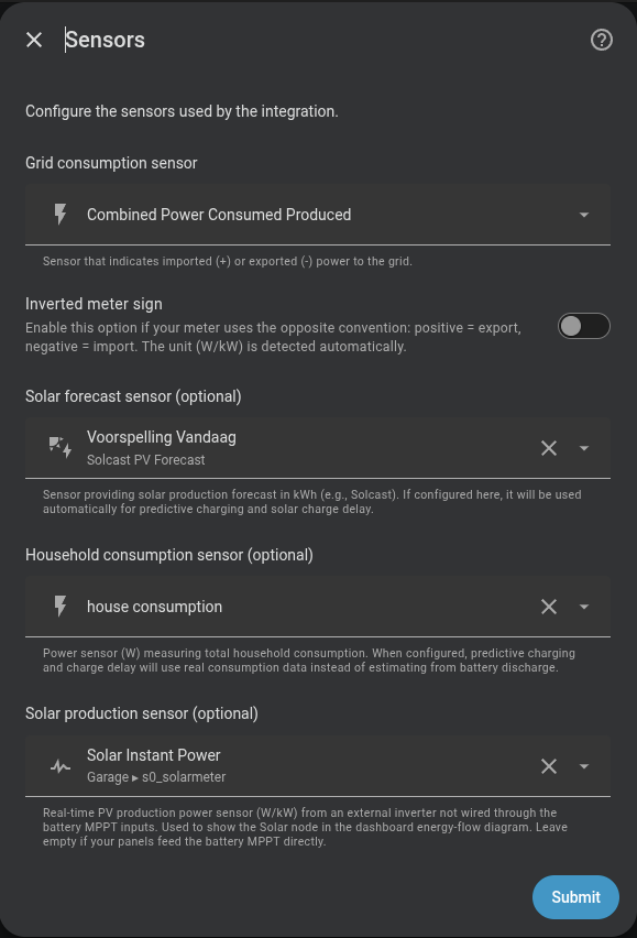 Main sensor configuration
