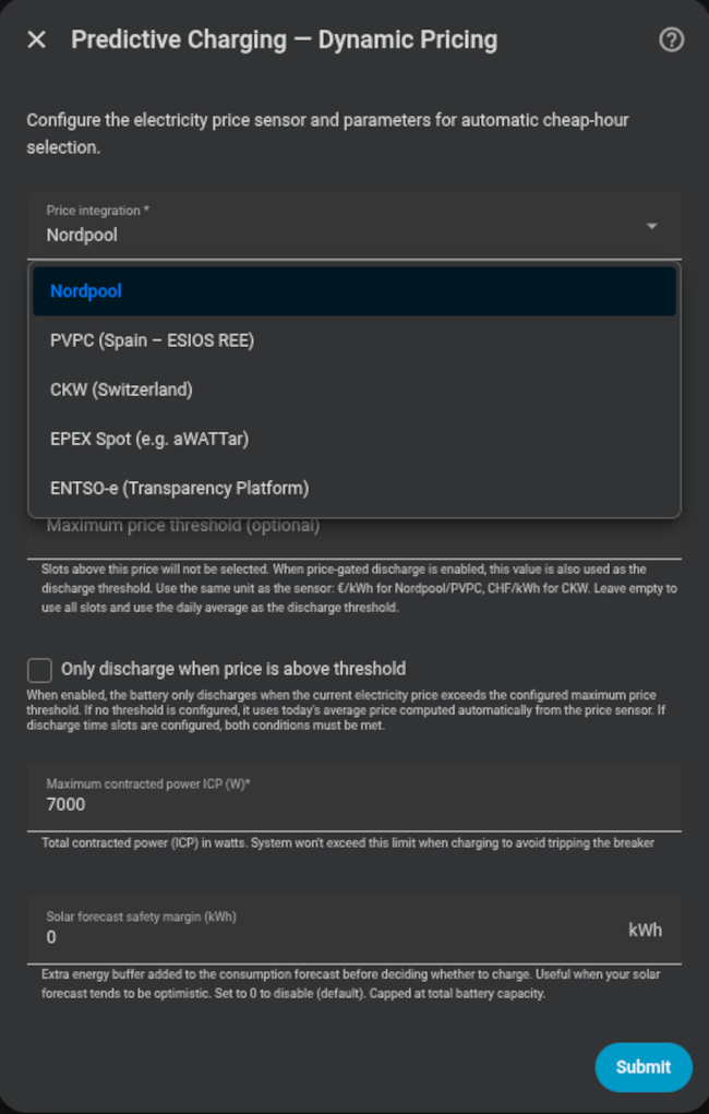 Configuration form — Dynamic Pricing mode